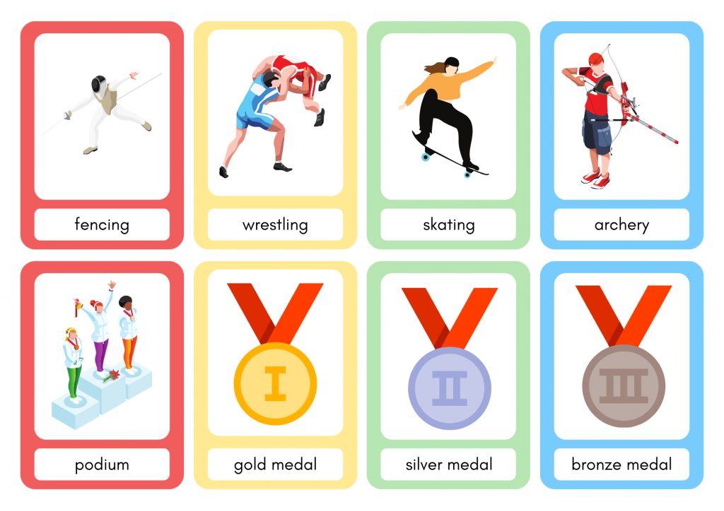Sports (7): fencing, wrestling, skating, podium, Gold Medal, Silver Medal, And Bronze Medal
