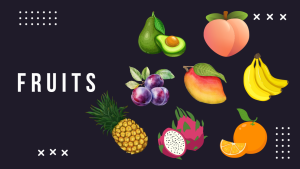 Fruits (3): Peach, Avocado, Banana, Mango, Plum, Orange, Dragon Fruit, And Pineapple